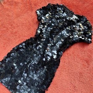 A.J. Bari Vintage 80's Black Sequin Short Sleeve Dress, S